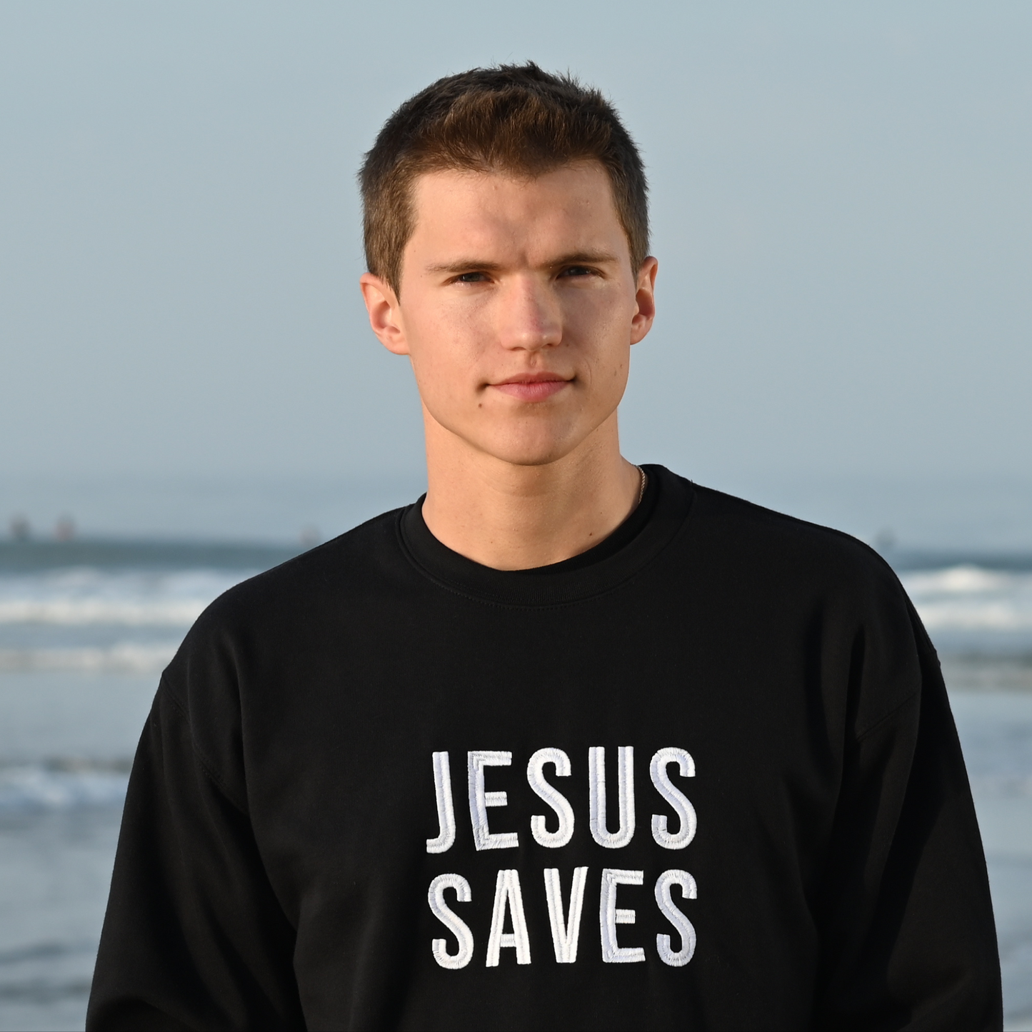 Jesus Saves Embroidered Crew- White Logo