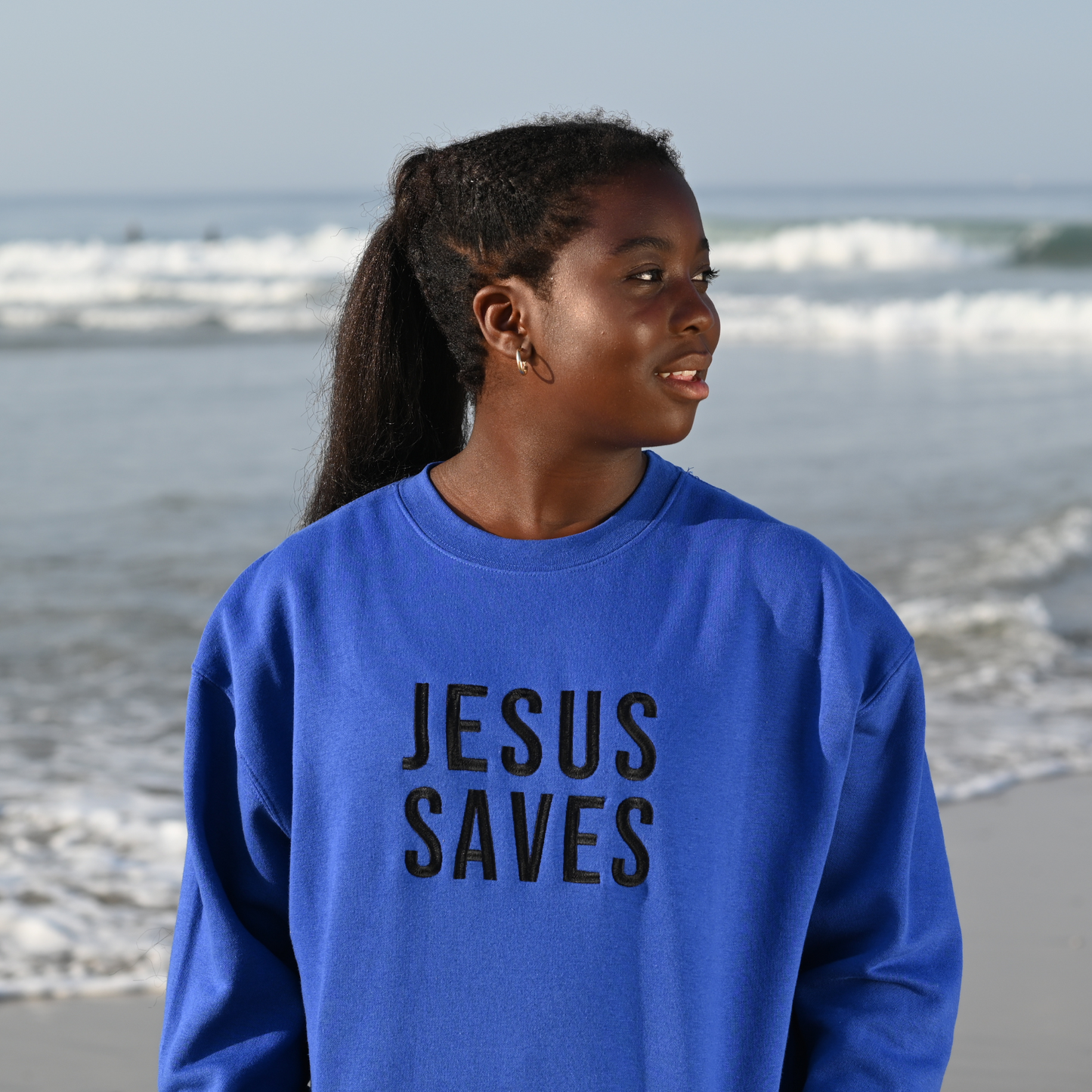 Jesus Saves Embroidered Crew- Black Logo