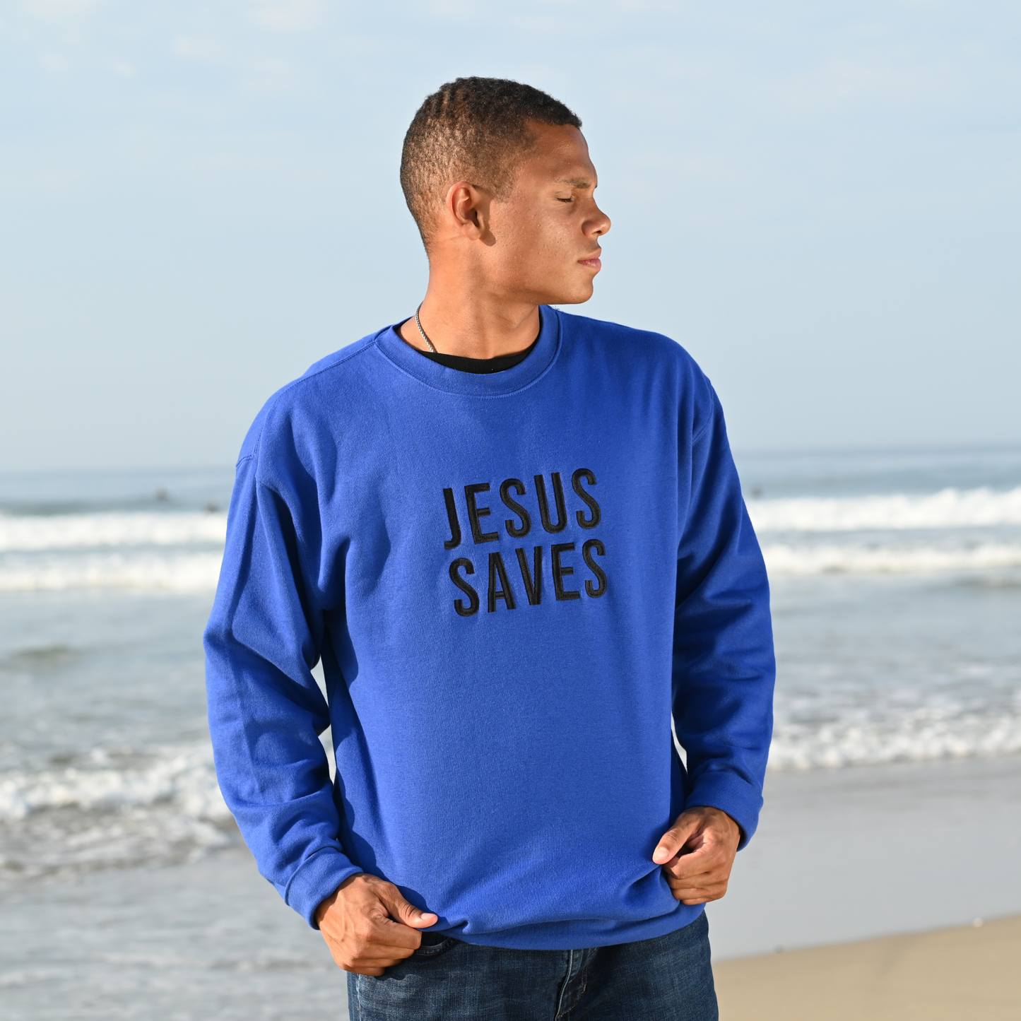 Jesus Saves Embroidered Crew- Black Logo