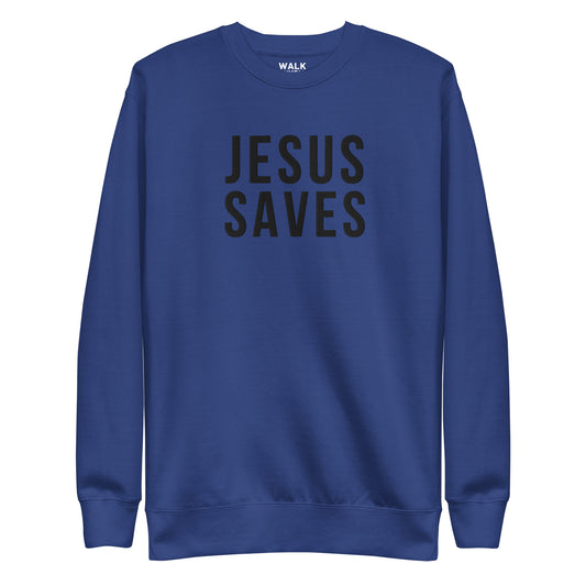 Jesus Saves Embroidered Crew- Black Logo